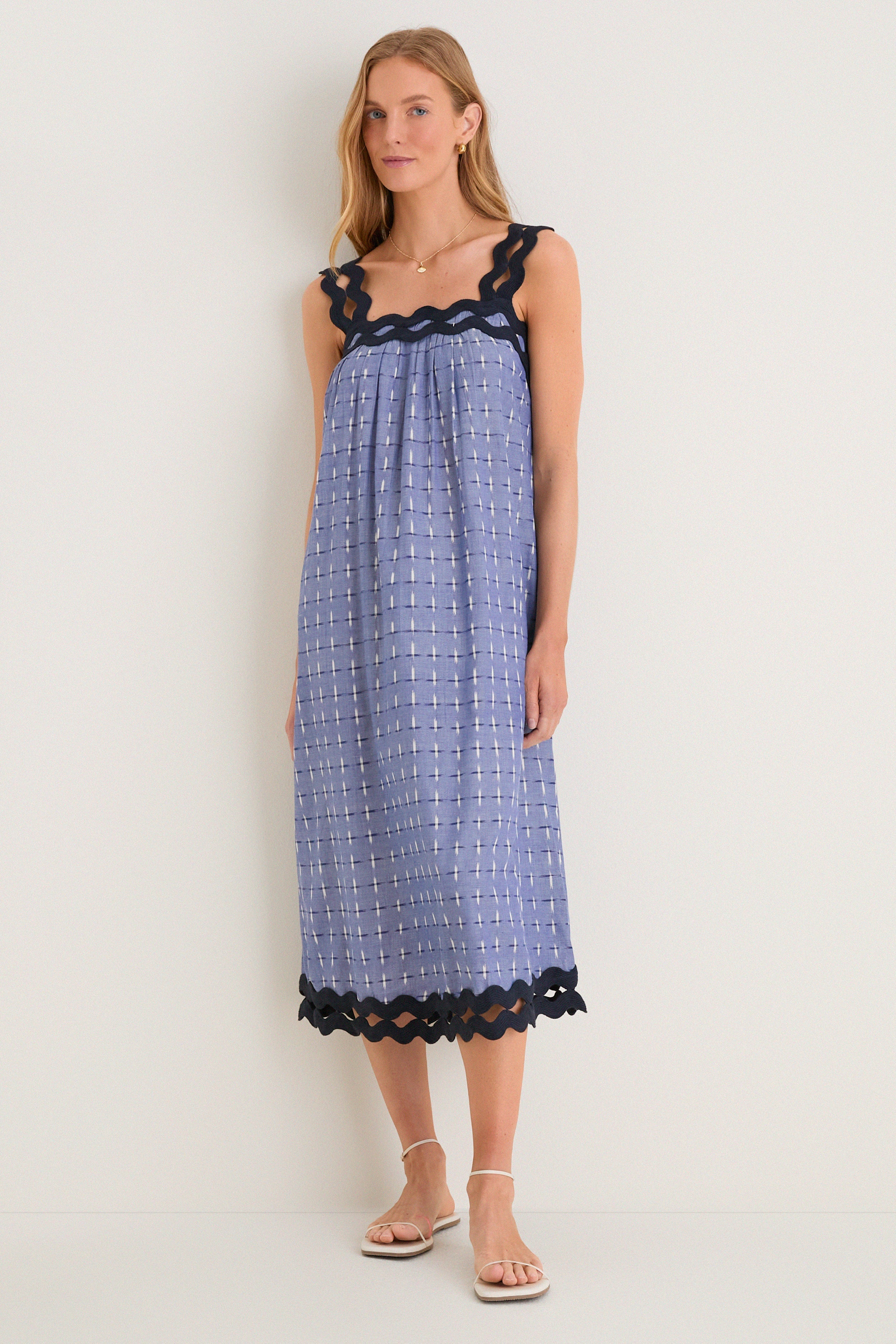 Azure Ikat Embroidered Ellis Dress