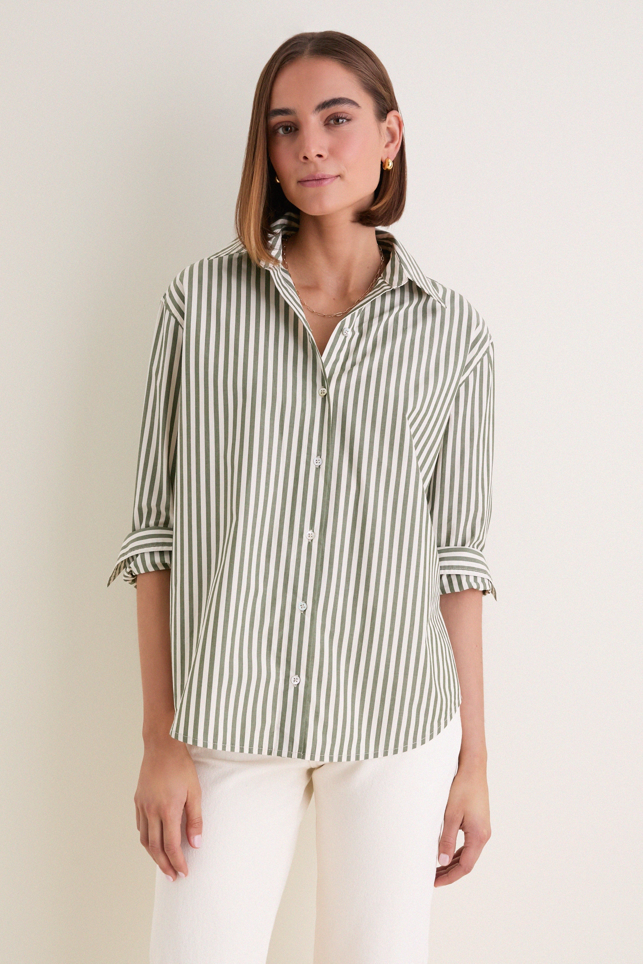 Jardin Stripe Cotton Poplin Nadine Button Down