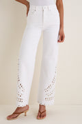White Eyelet High Rise Column Jean