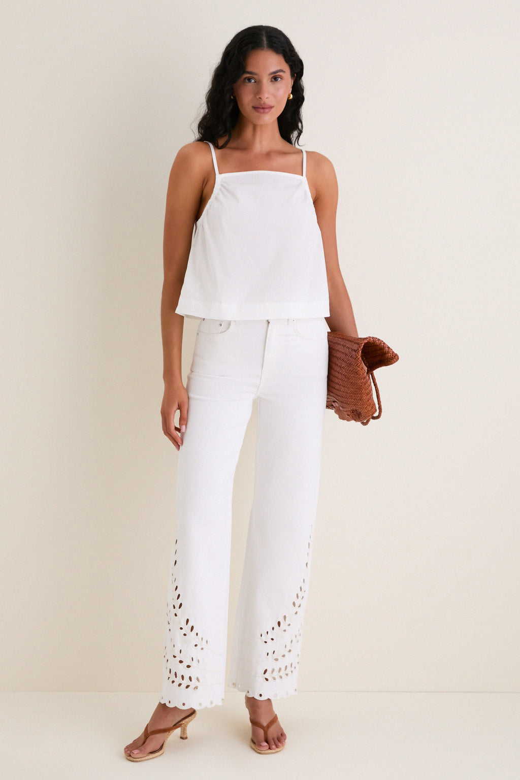 White Eyelet High Rise Column Jean