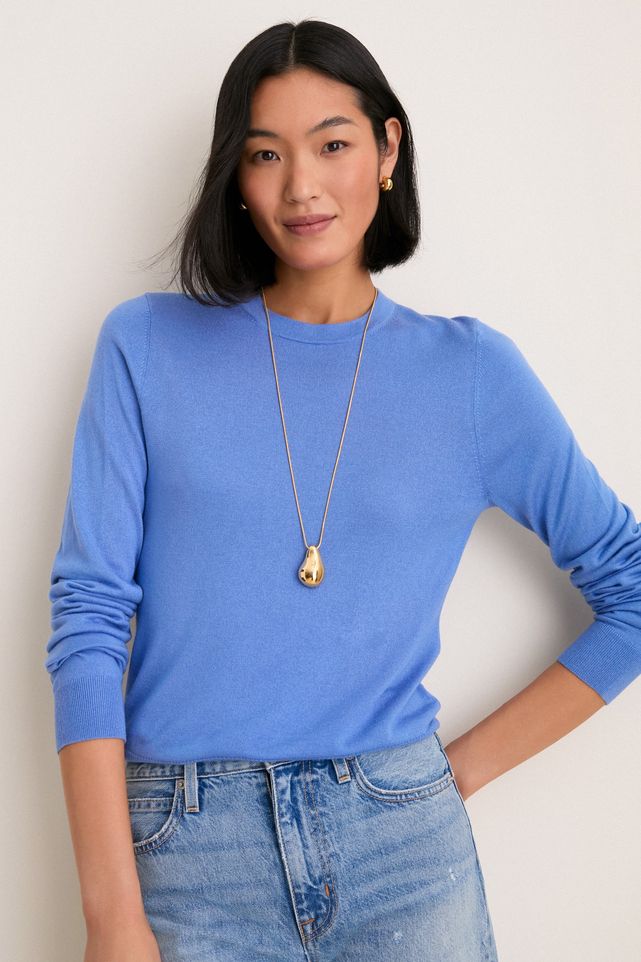 Allure Blue Cashmere Silk Long Sleeve Katie Tee
