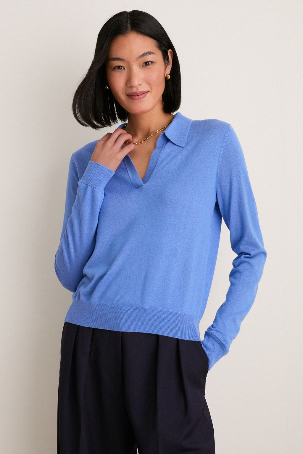 Allure Blue Cashmere Silk Theo Polo