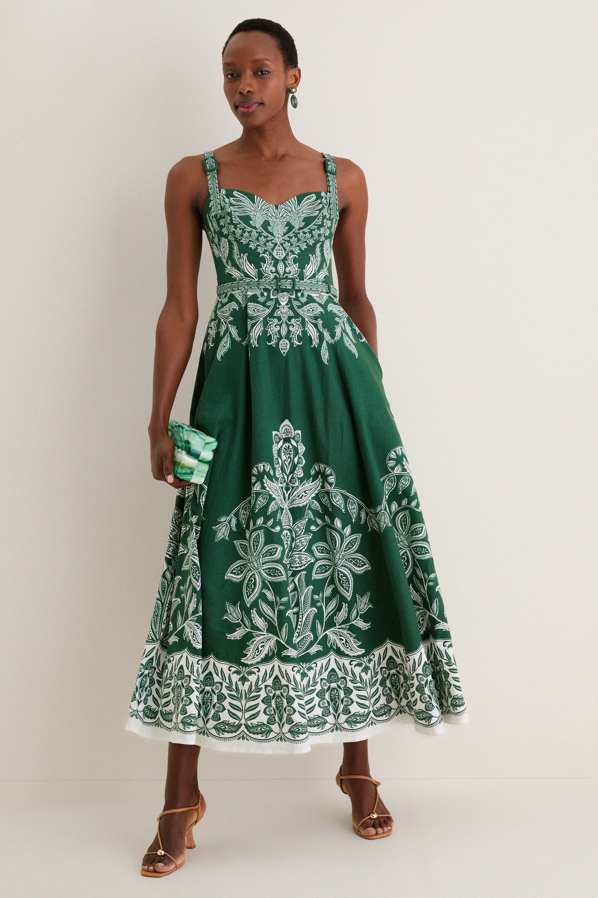 Miranda Dark Green Belt Buckles Maxi Dress