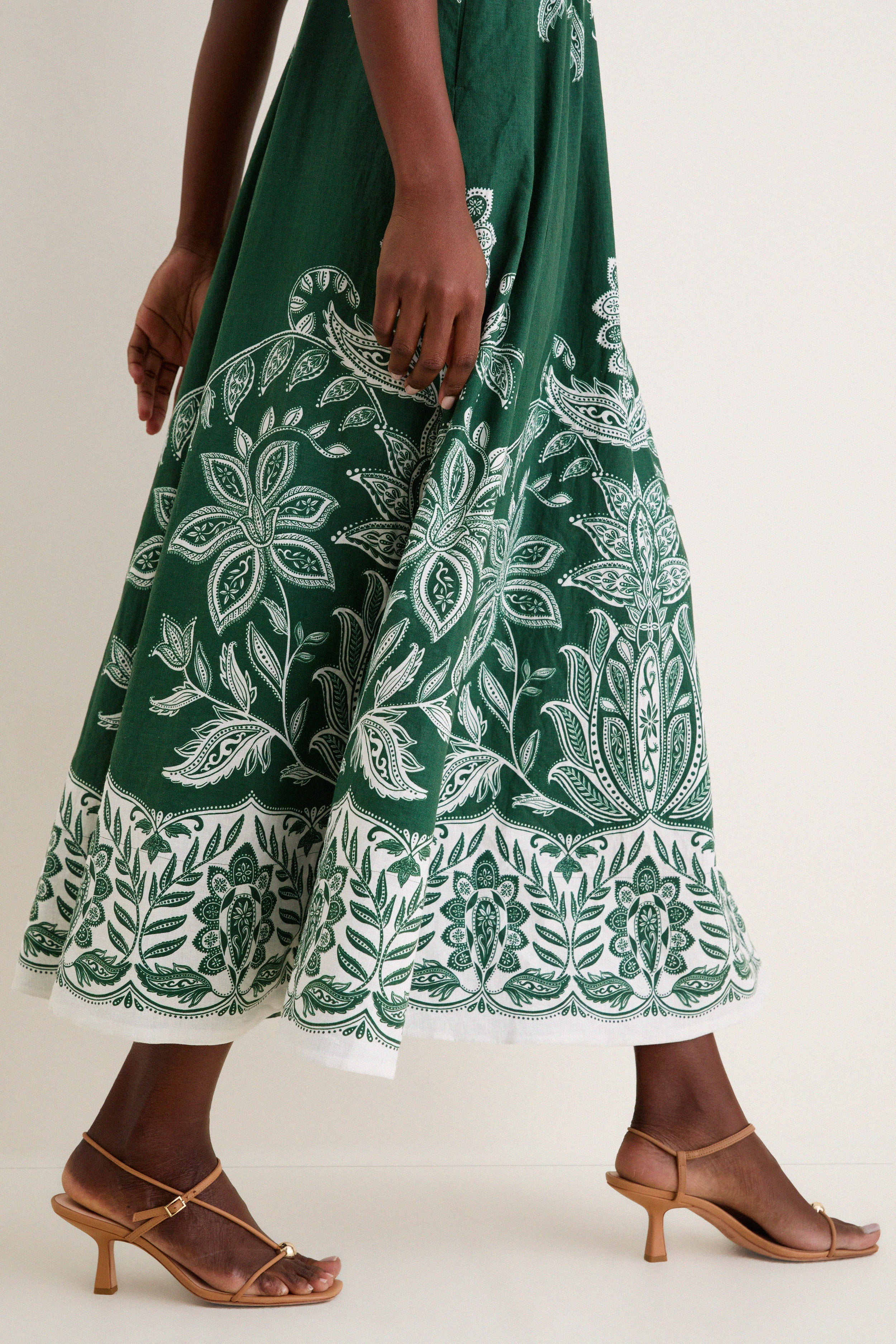 Miranda Dark Green Belt Buckles Maxi Dress