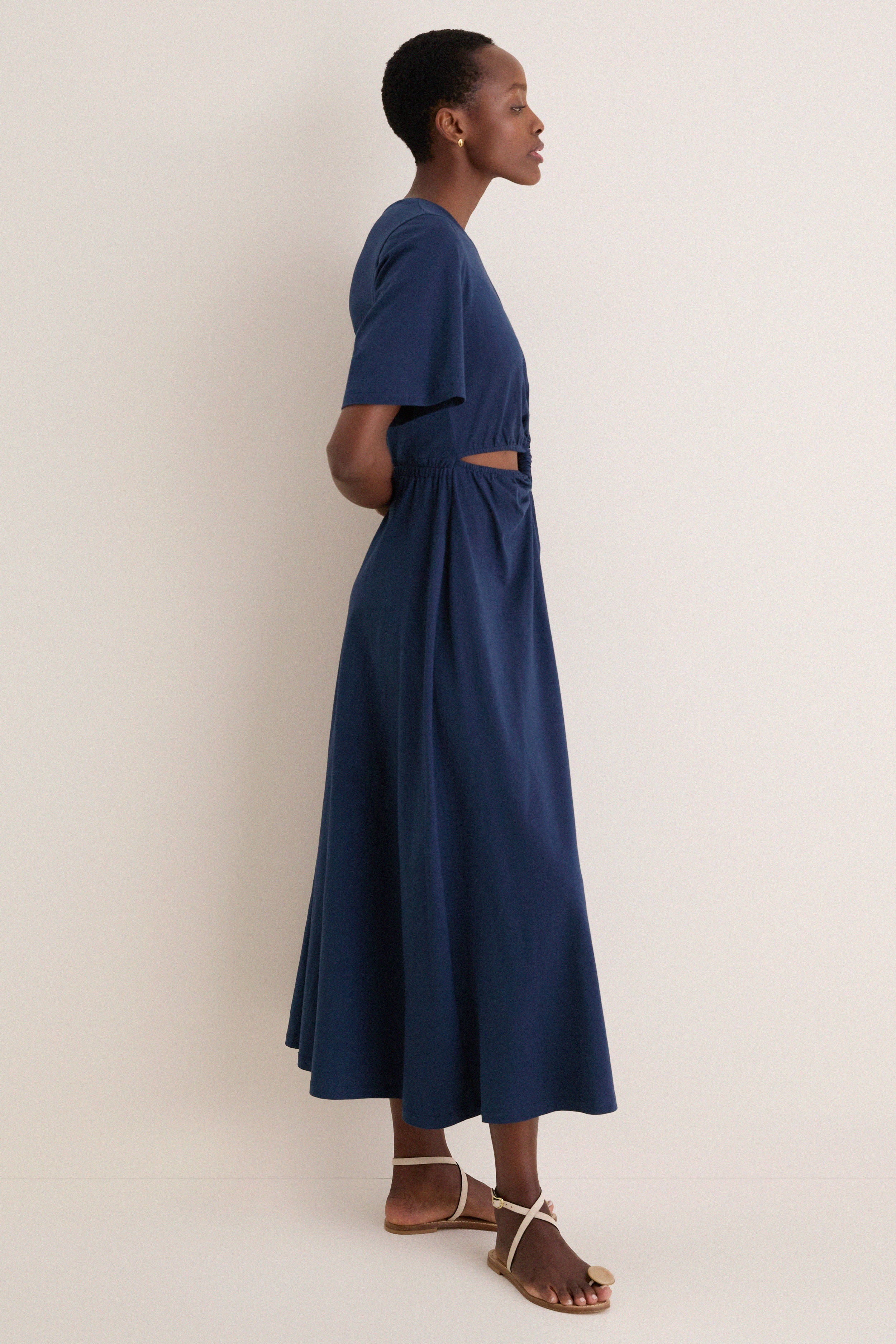 Dark Blue Short Sleeve Midi Dress