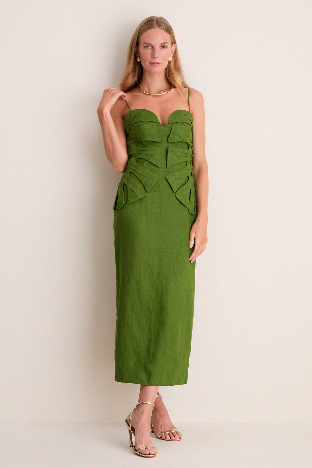 Green Monstera Leaf Maxi Dress