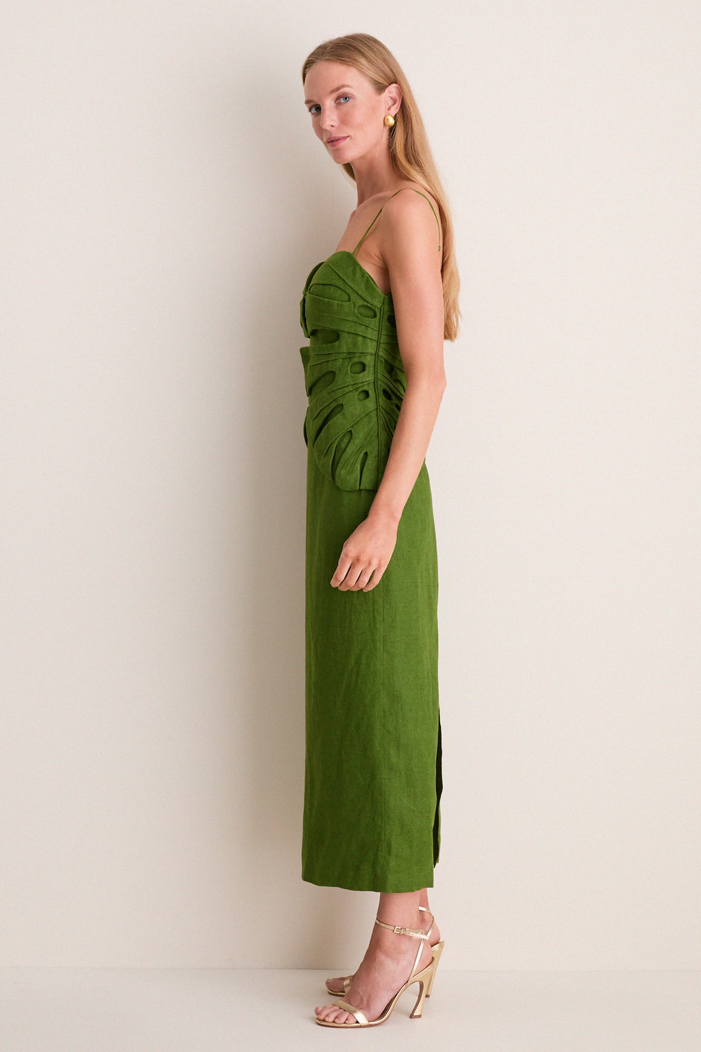 Green Monstera Leaf Maxi Dress