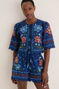 Stitched Garden Dark Blue Tie Front Blouse