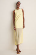 Pale Yellow Bonotto Crepe and Silk Chiffon Dress