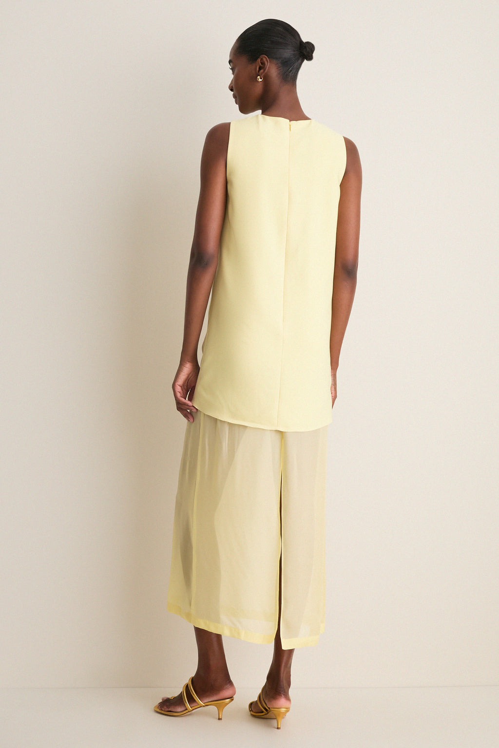 Pale Yellow Bonotto Crepe and Silk Chiffon Dress