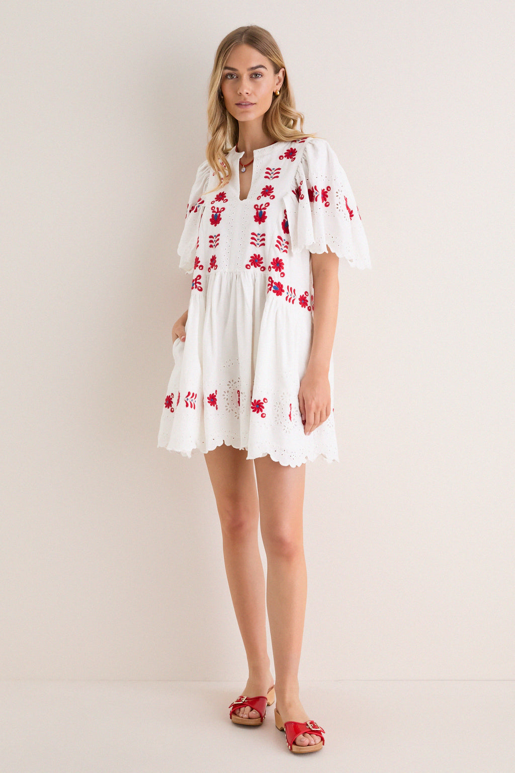 Cream Catharina Embroidery Mini Dress