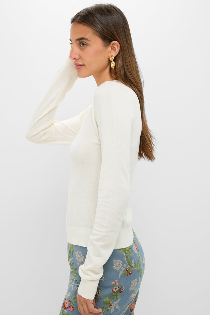 Ivory Cashmere Silk Long Sleeve Katie Tee
