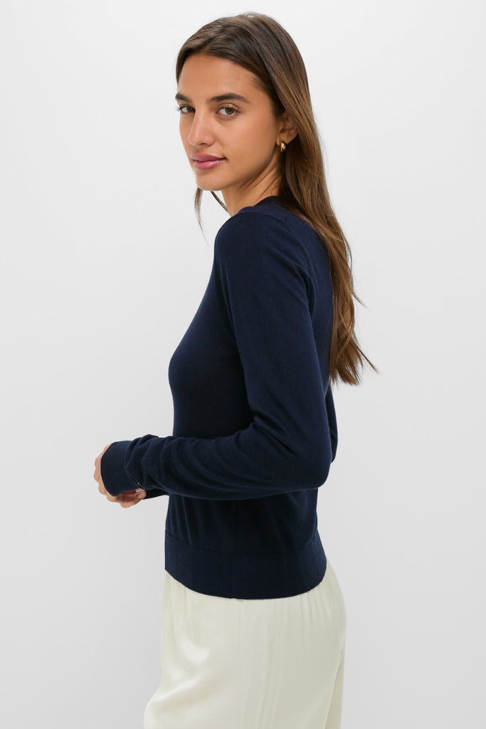 Navy Cashmere Silk Long Sleeve Katie Tee