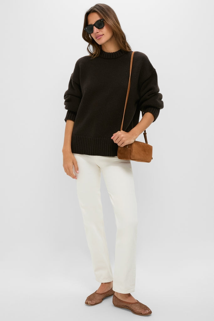 Espresso Genevieve Cashmere Wool Blend Crewneck Sweater