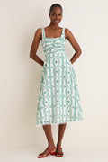 Green Multi Embroidered Detail Midi Dress