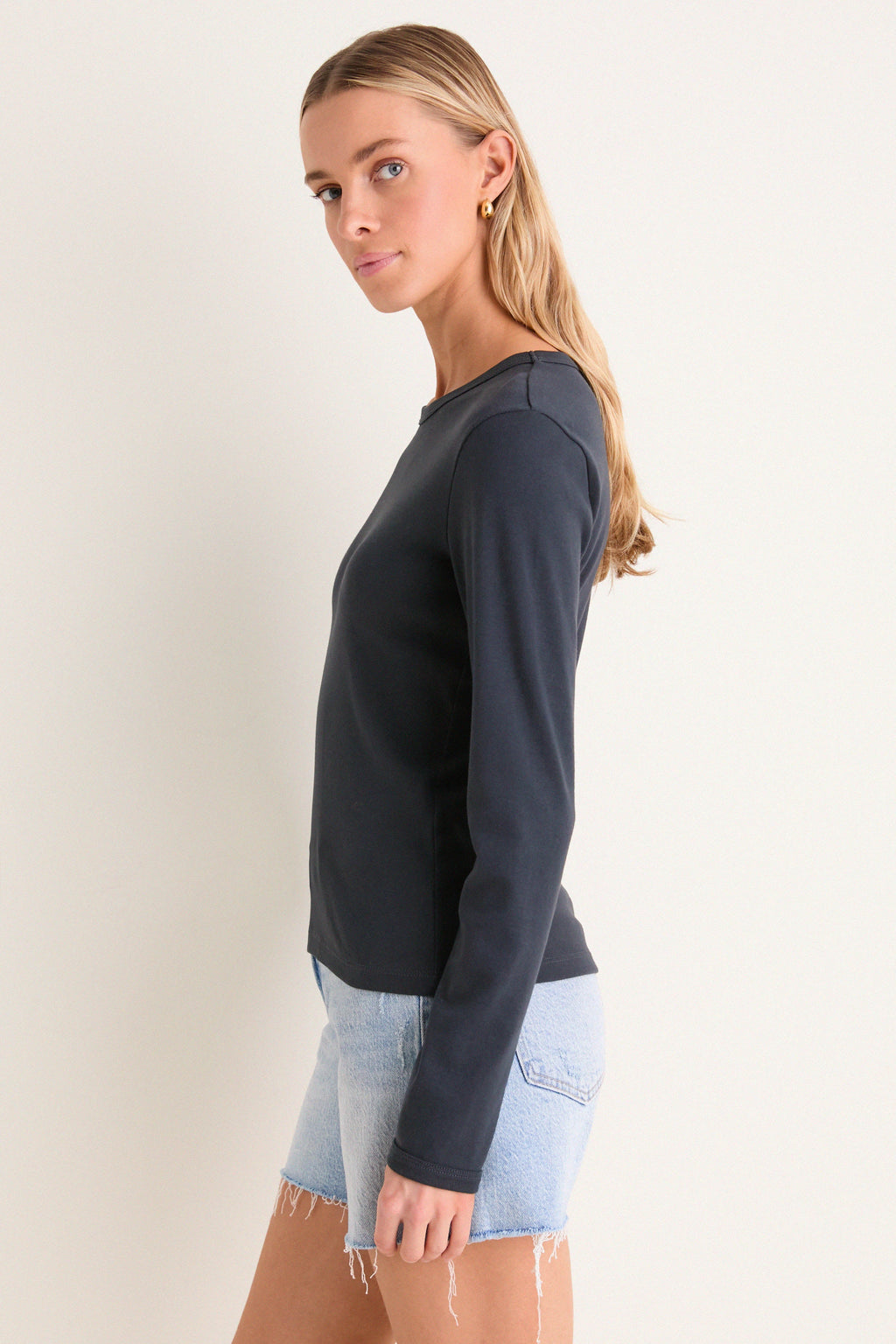 Black Ribbed Long Sleeve Sally Tee