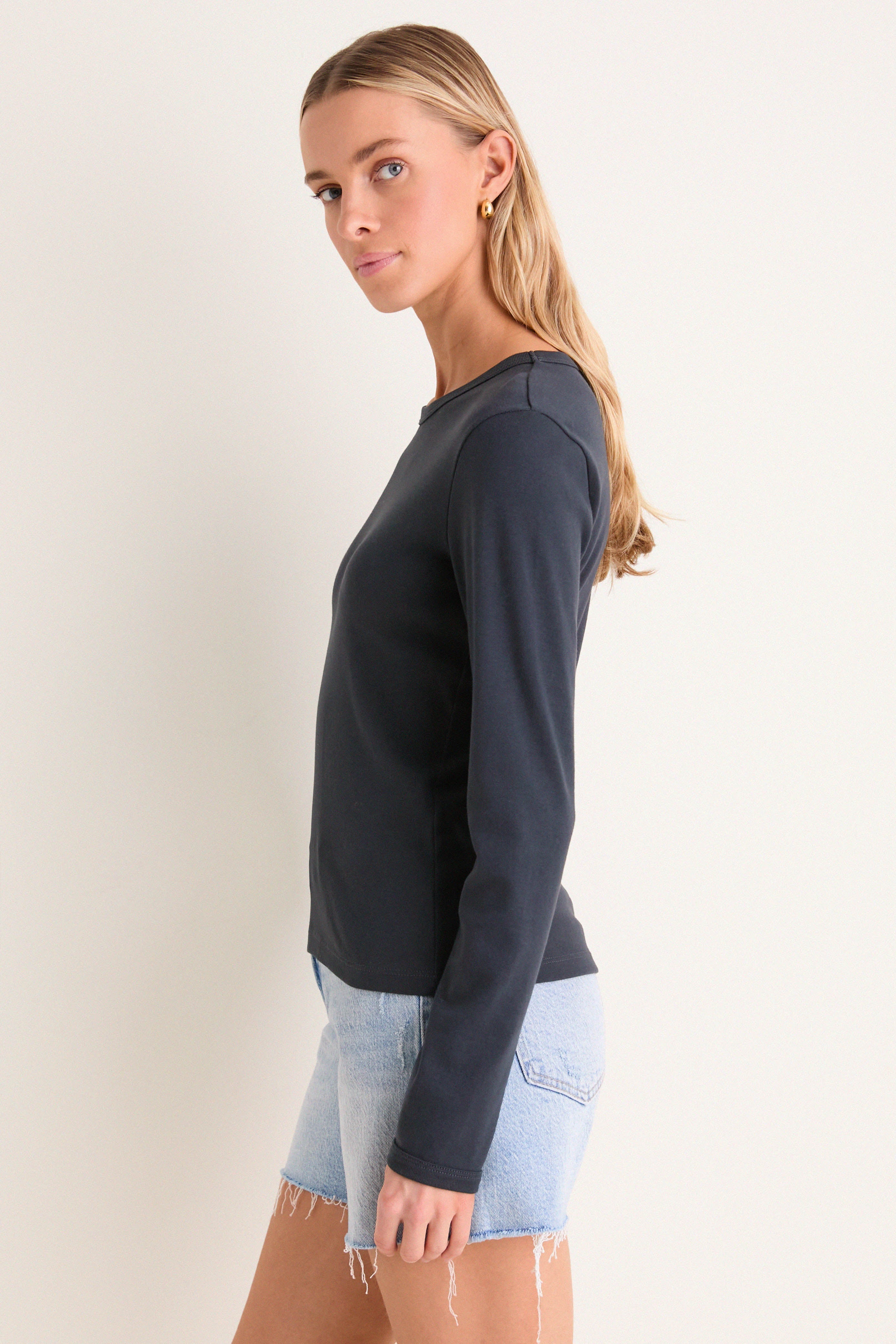 Black Ribbed Long Sleeve Sally Tee