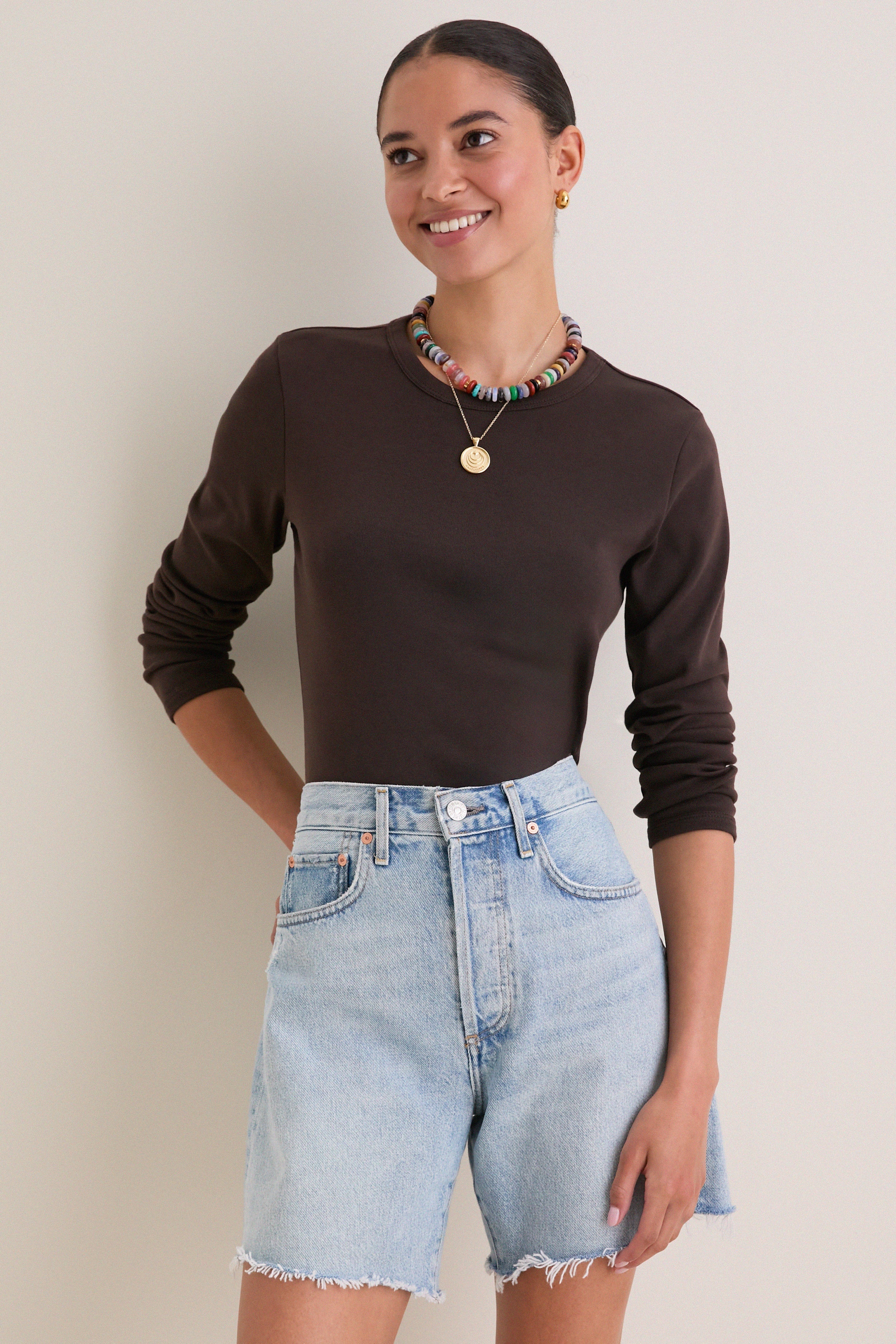 Espresso Ribbed Long Sleeve Sally Tee