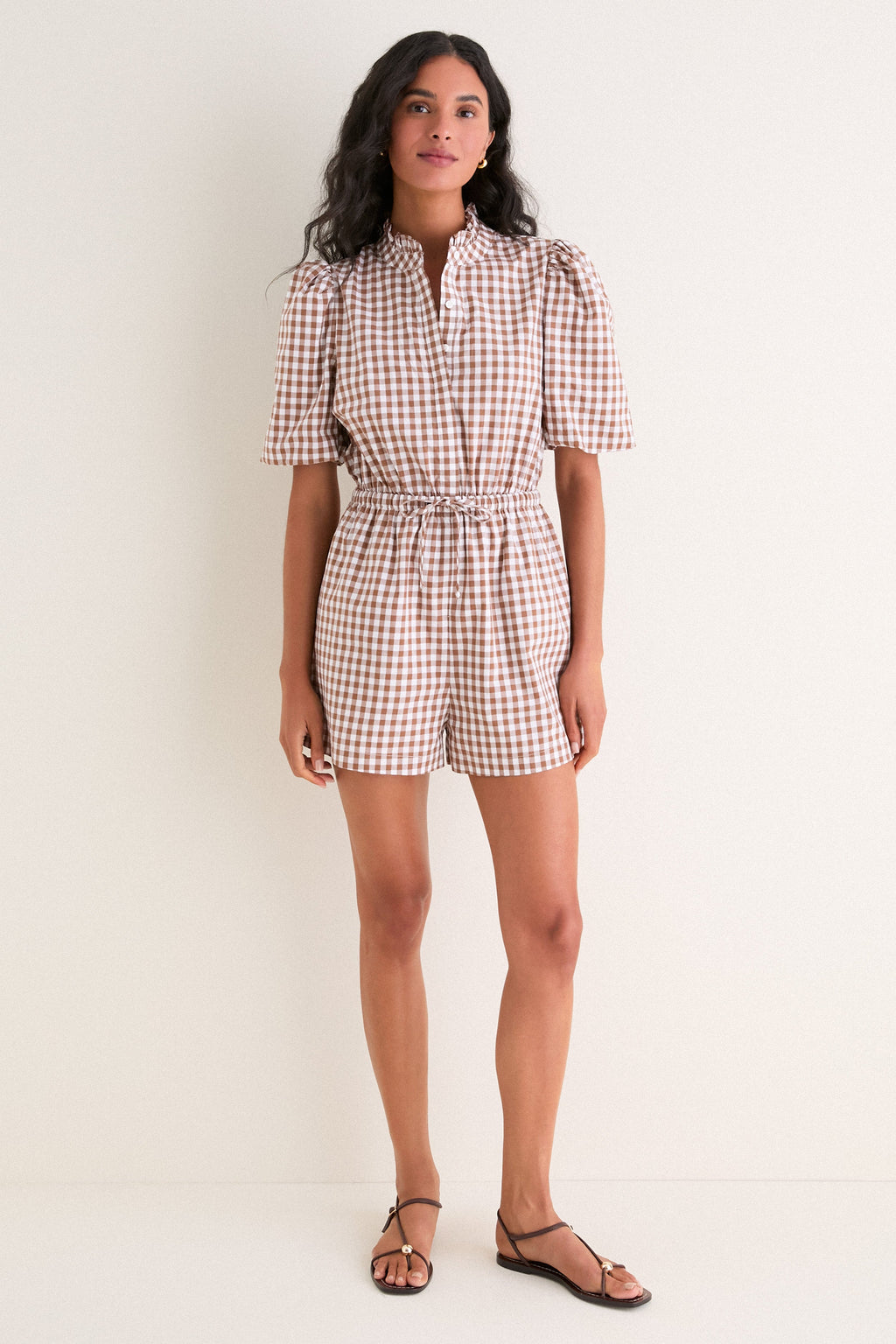 Brown Gingham Brooke Romper