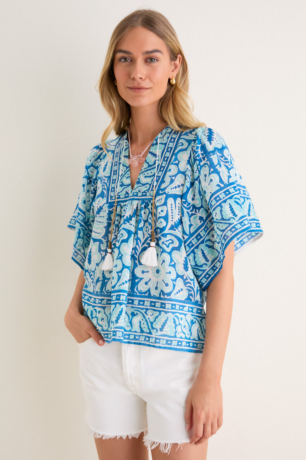 Turquoise Floral Angel Top