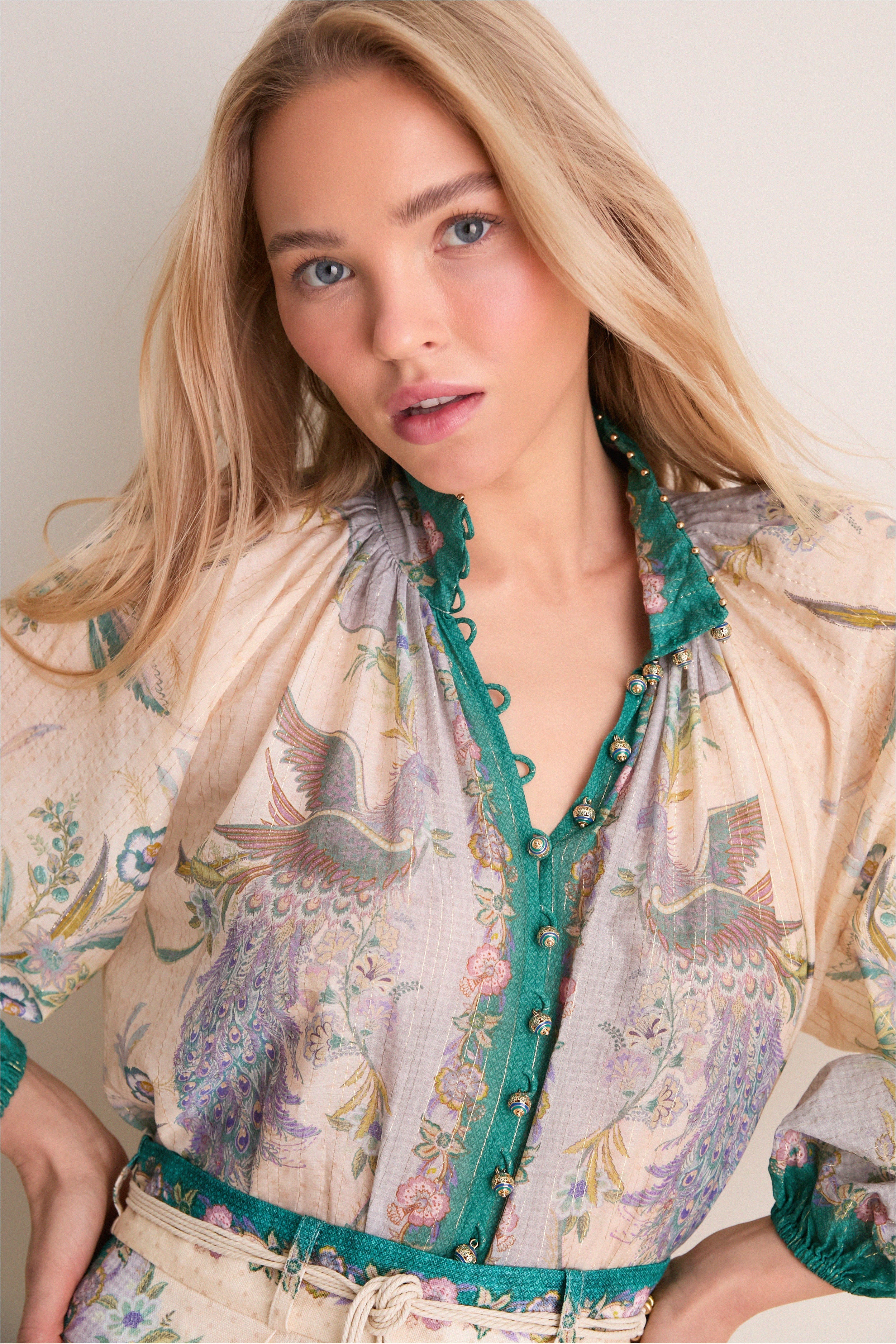 Cream Scarf Floral Indra Billow Blouse
