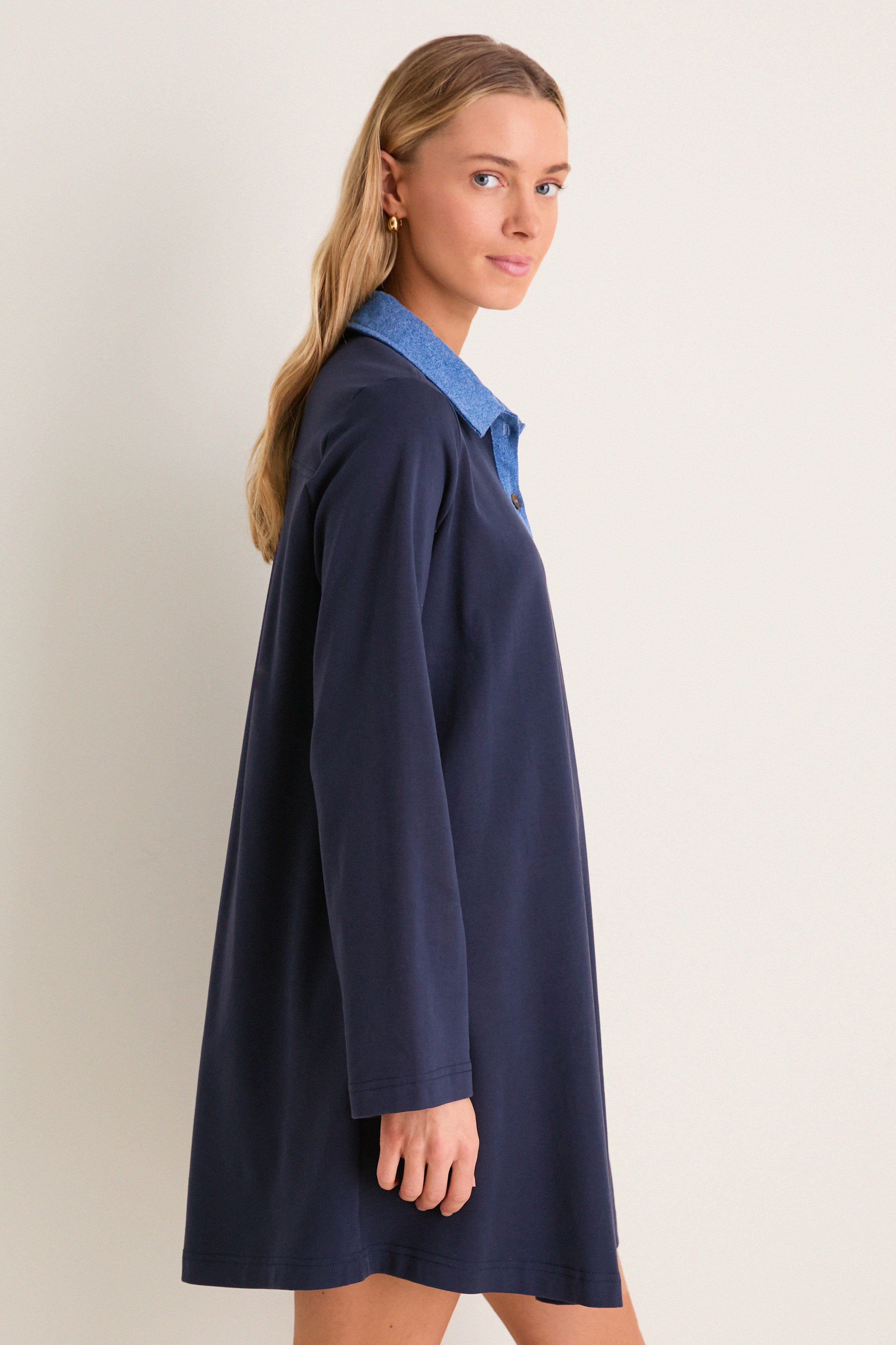Denim Collar Lynn Swing Mini Dress