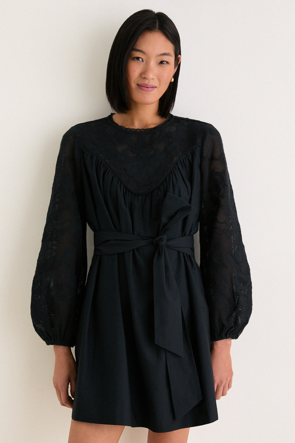 Black Patchwork Embroidered Cressida Mini Dress