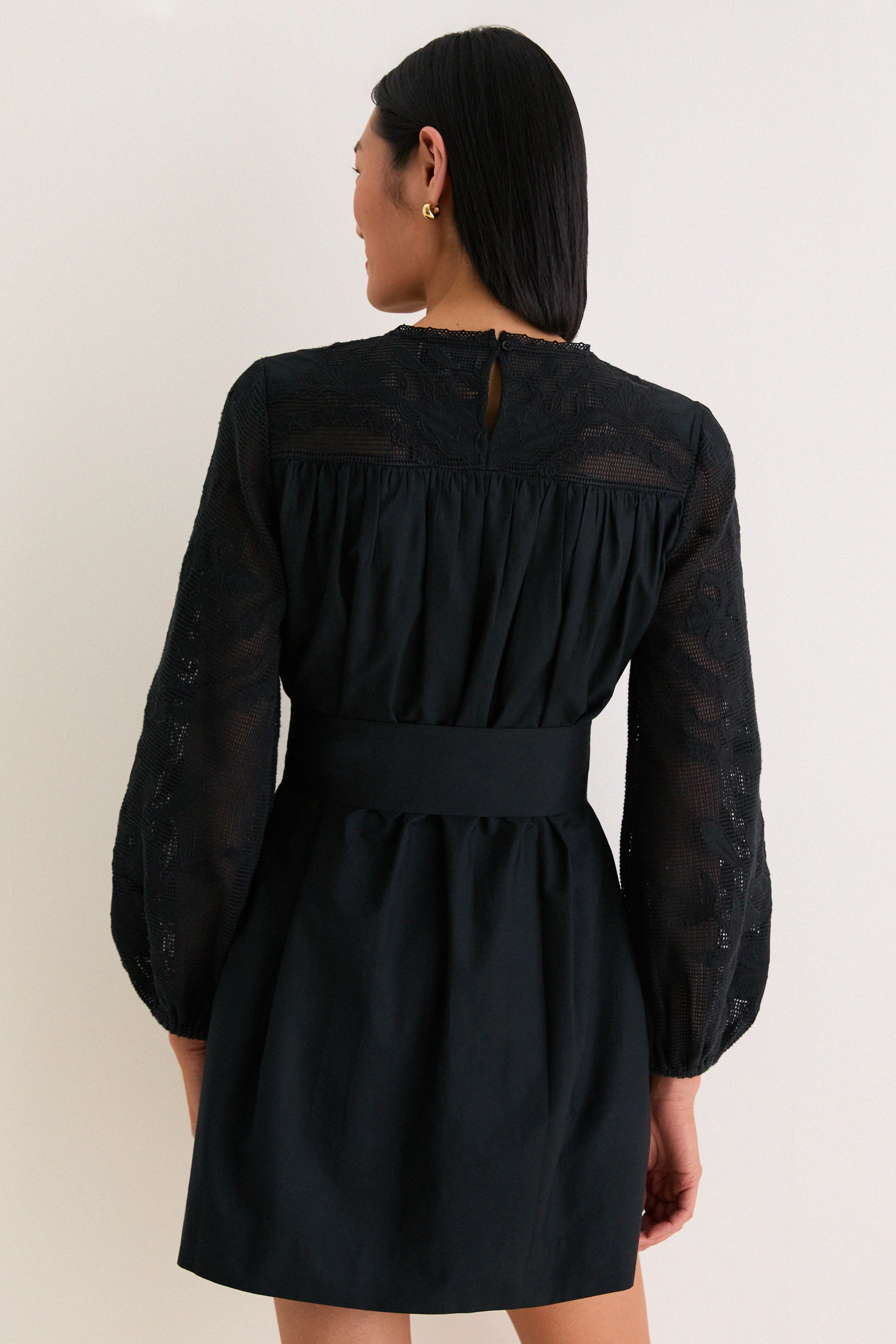 Black Patchwork Embroidered Cressida Mini Dress