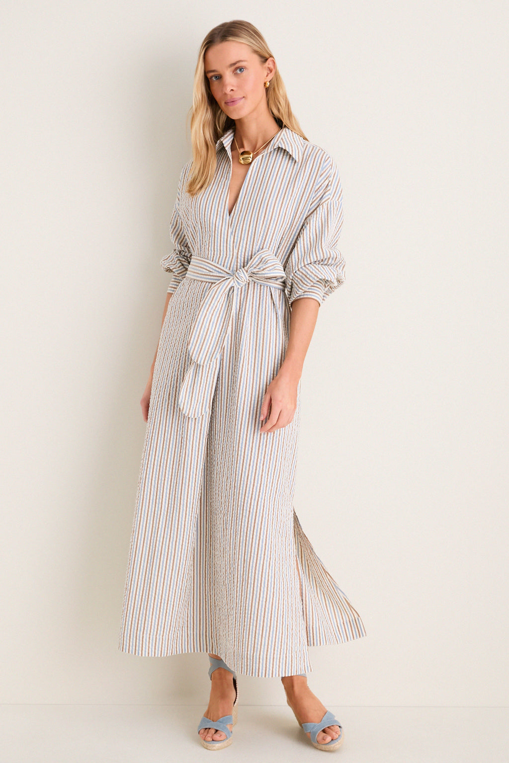 Multi Seersucker Annette Maxi Shirt Dress