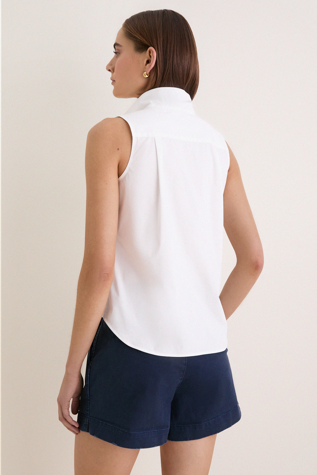 White Sleeveless Bessette Button Down