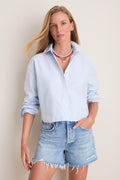 White and Blue Stripe Cropped Jasper Button Down
