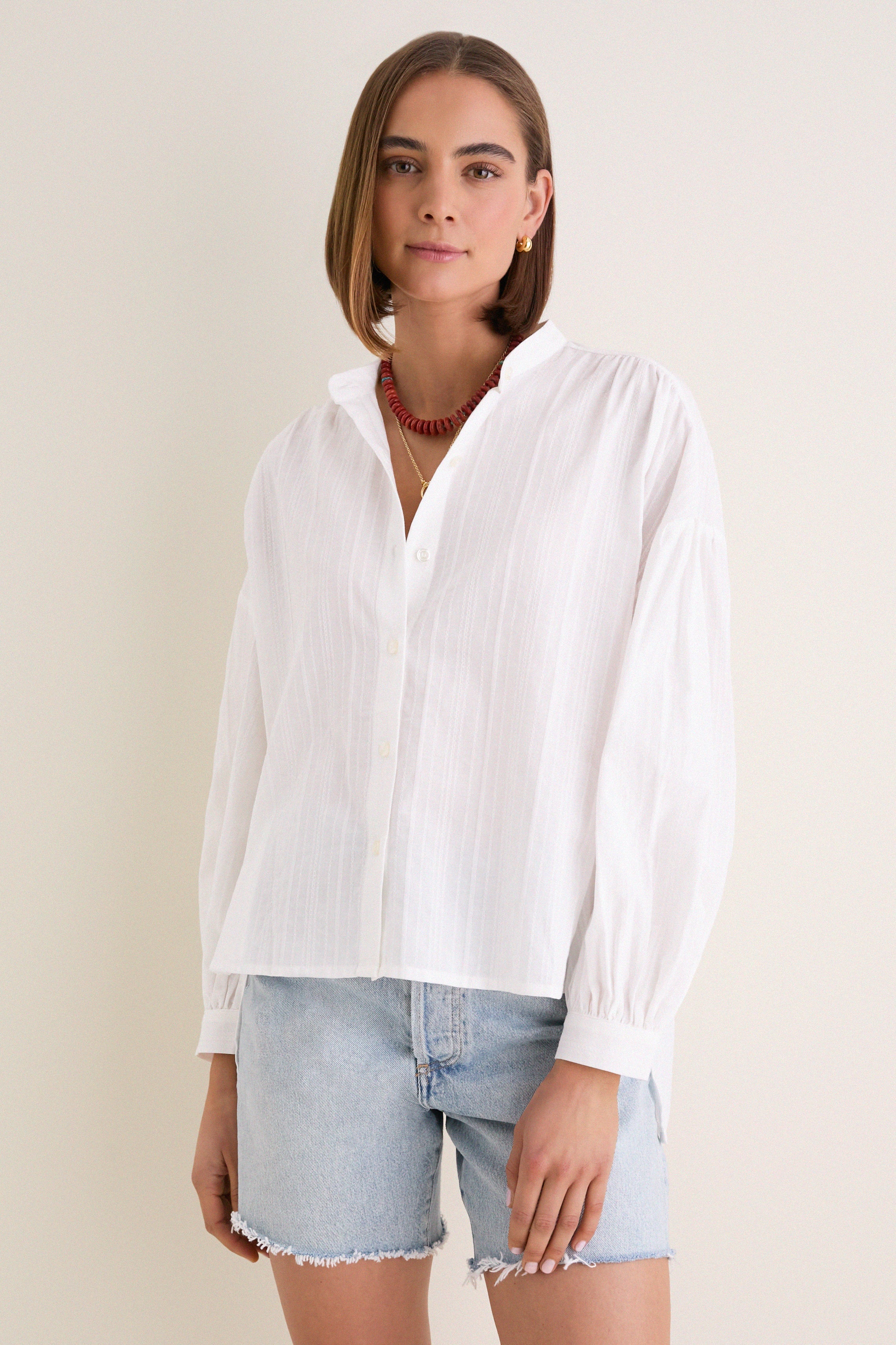 White Shadow Stripe Juliette Button Down