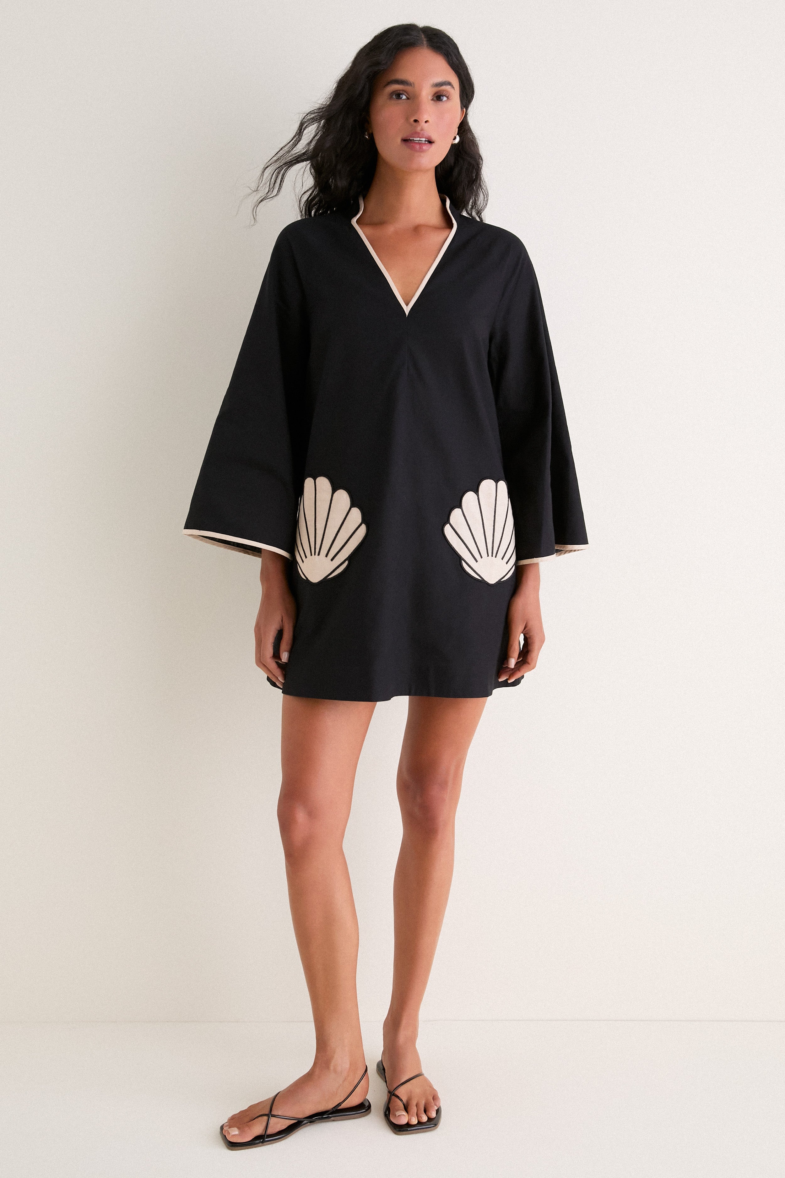 Black & Tan Seashell Oceana Mini Dress
