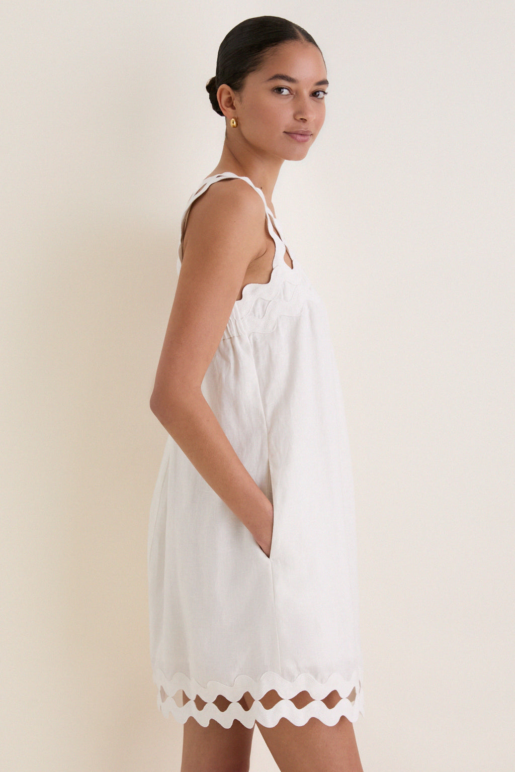 White Ric Rac Linen Ellis Mini Dress
