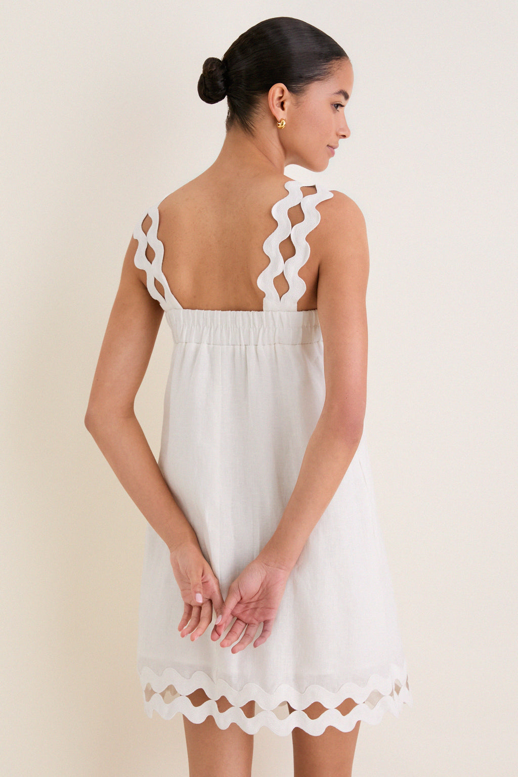 White Ric Rac Linen Ellis Mini Dress