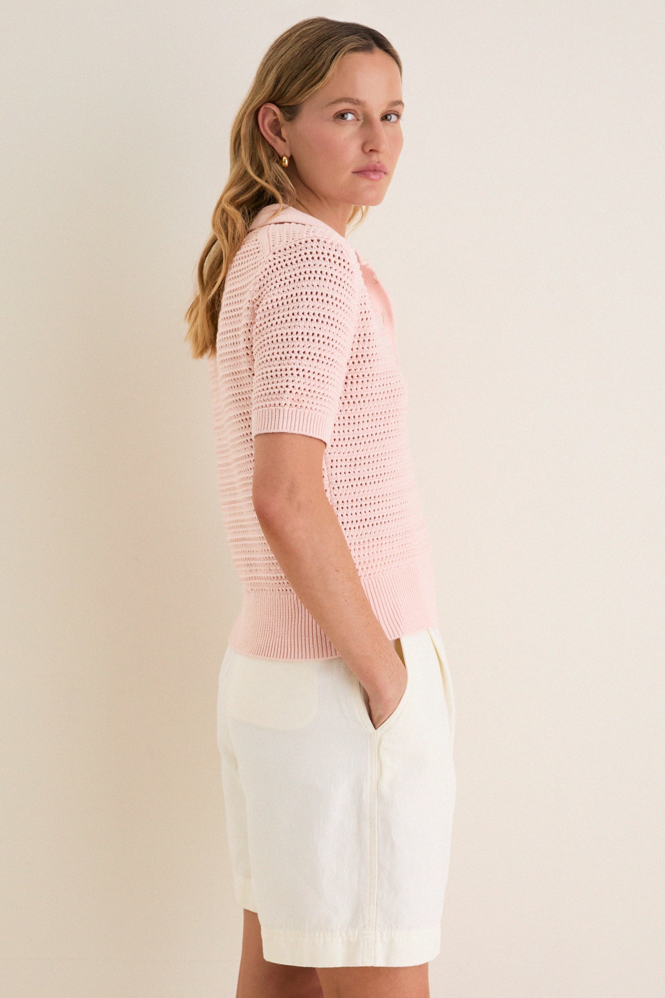 Pink Crochet Cotton Asher Polo