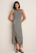 Black and White Stripe Sabine Fringe Knit Dress