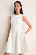 Ivory Textured Denim Fit And Flare Short Dress