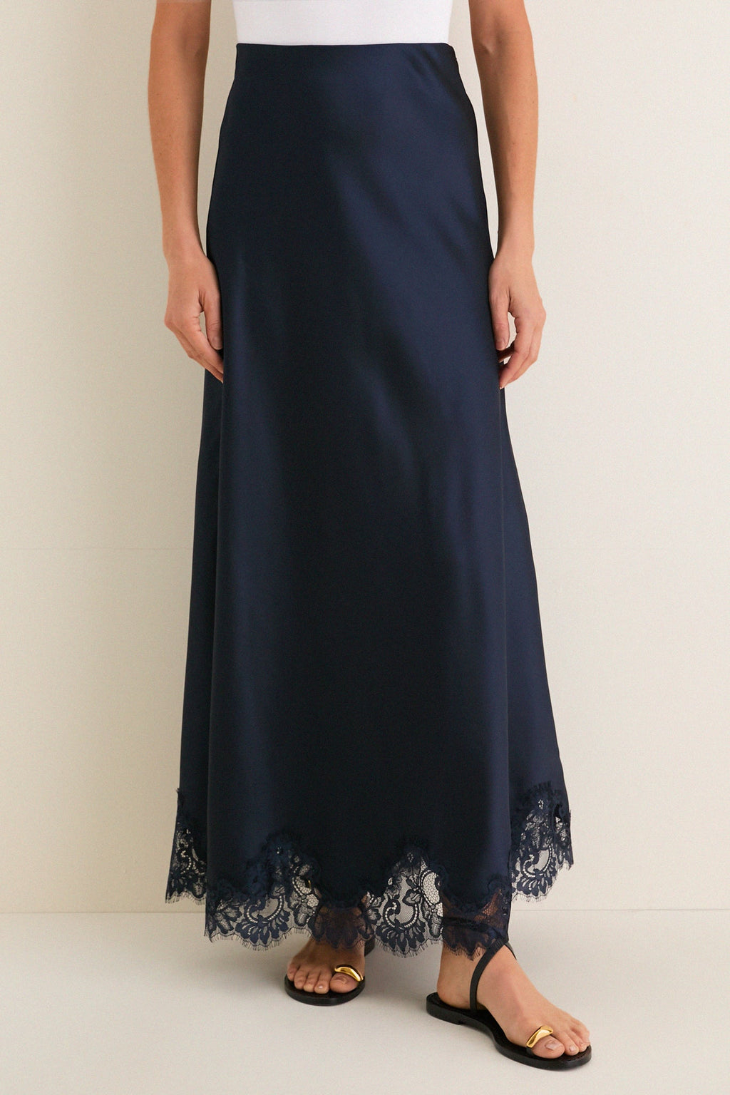 Navy Satin Mischa Slip Skirt