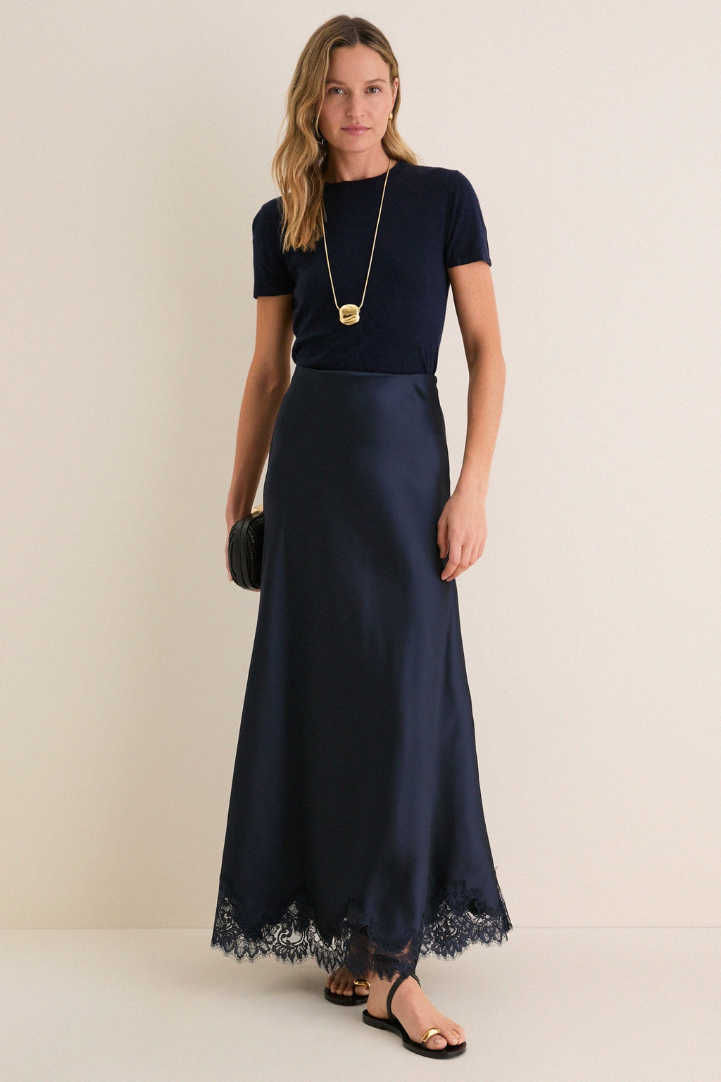 Navy Satin Mischa Slip Skirt