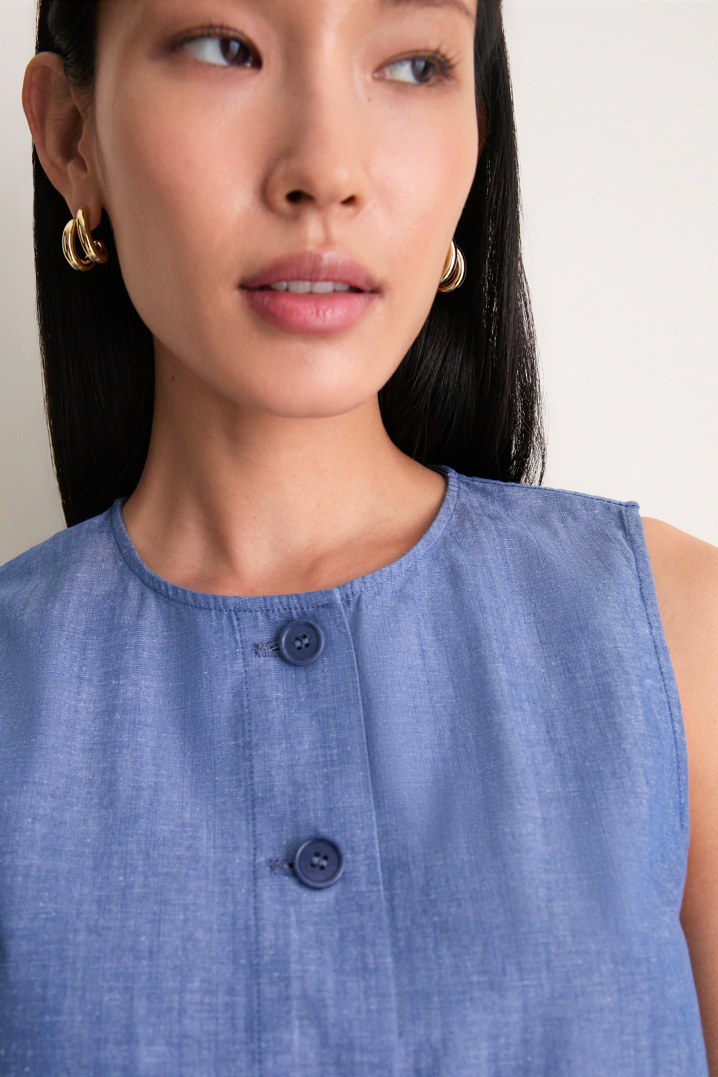 Chambray Godet Tank