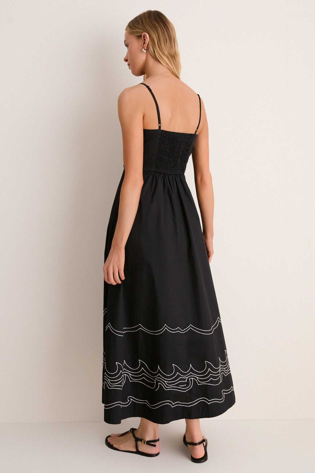 Black Embroidered Cotton Rhea Maxi Dress