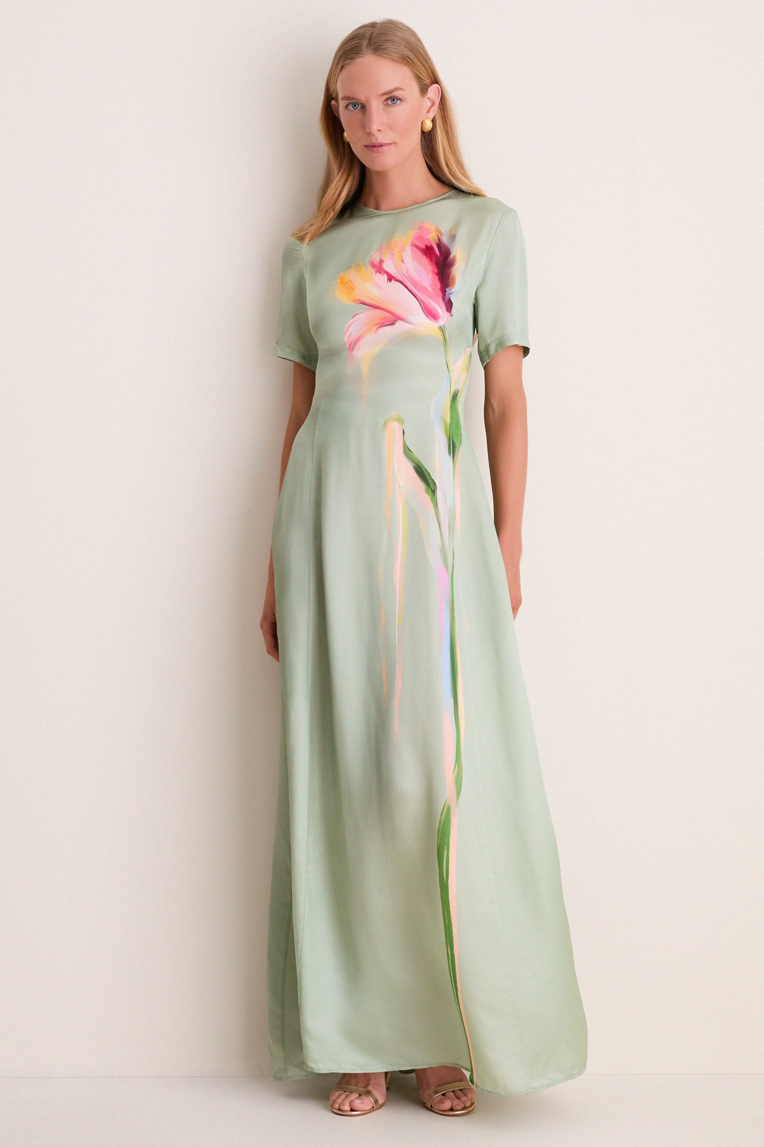 Green Tulip Print Alice Maxi Dress