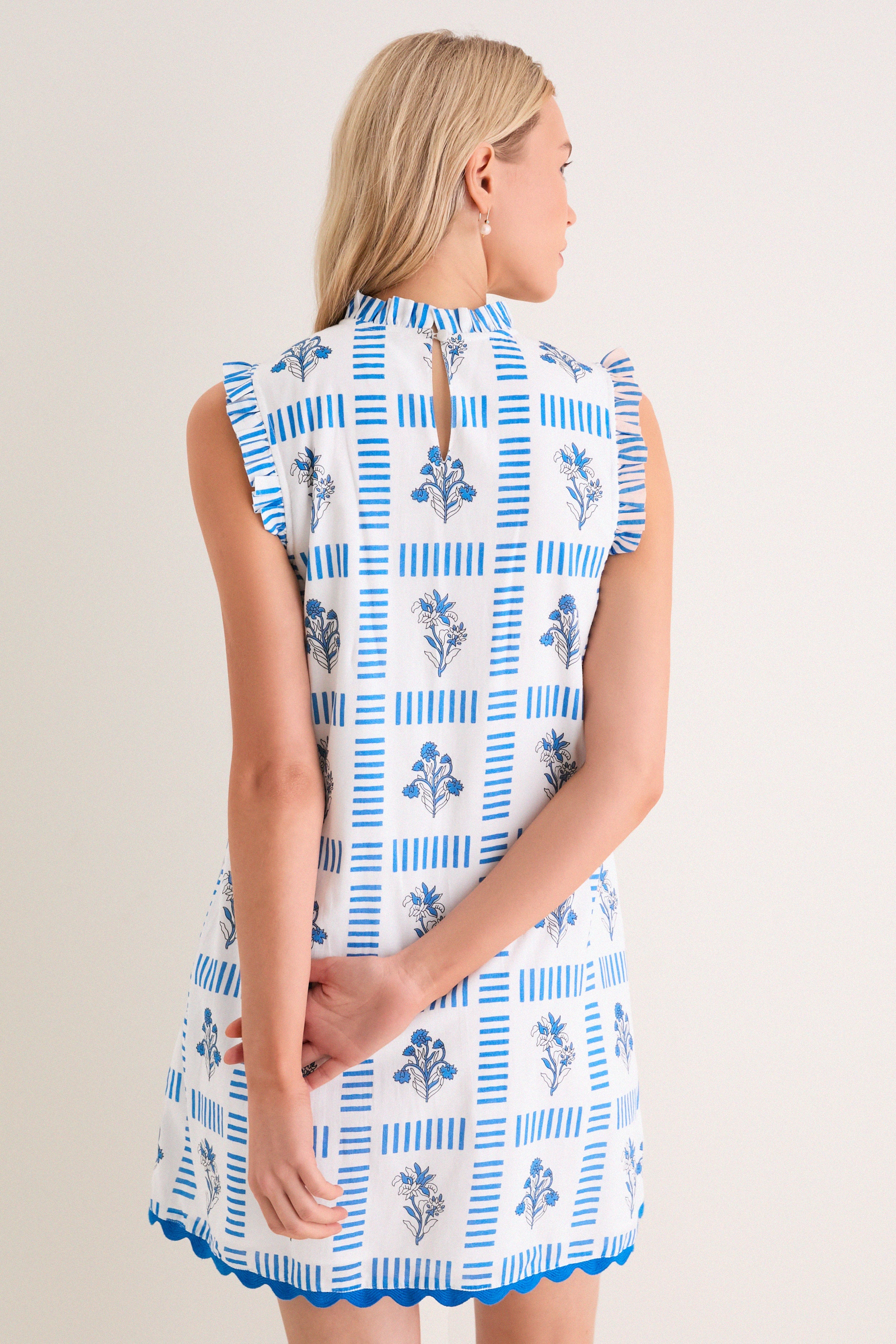 Blue and Creme Wynnafred Mini Dress