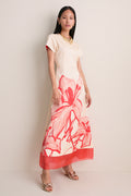 Ecru and Coral Red Ayrin Dress