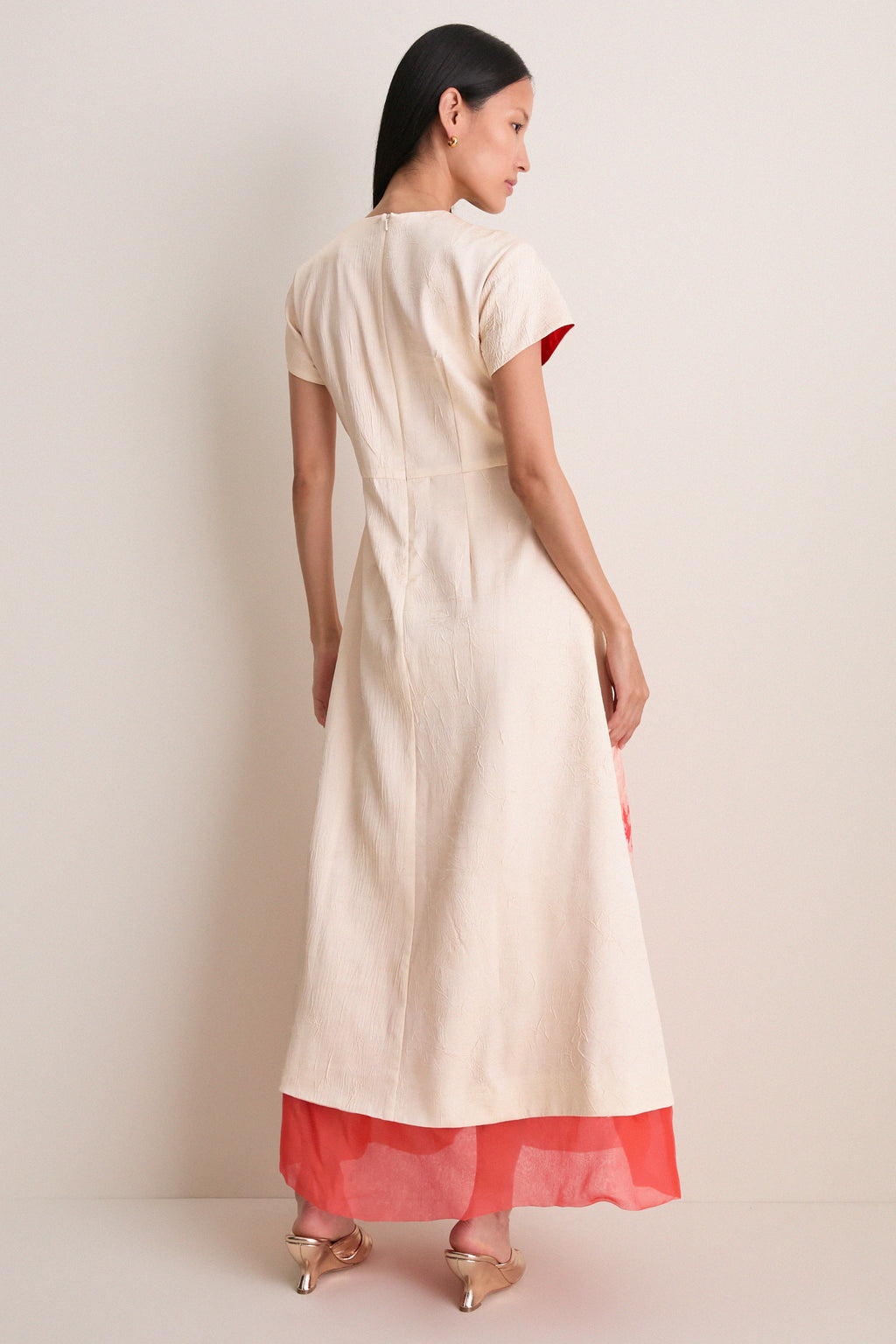 Ecru and Coral Red Ayrin Dress