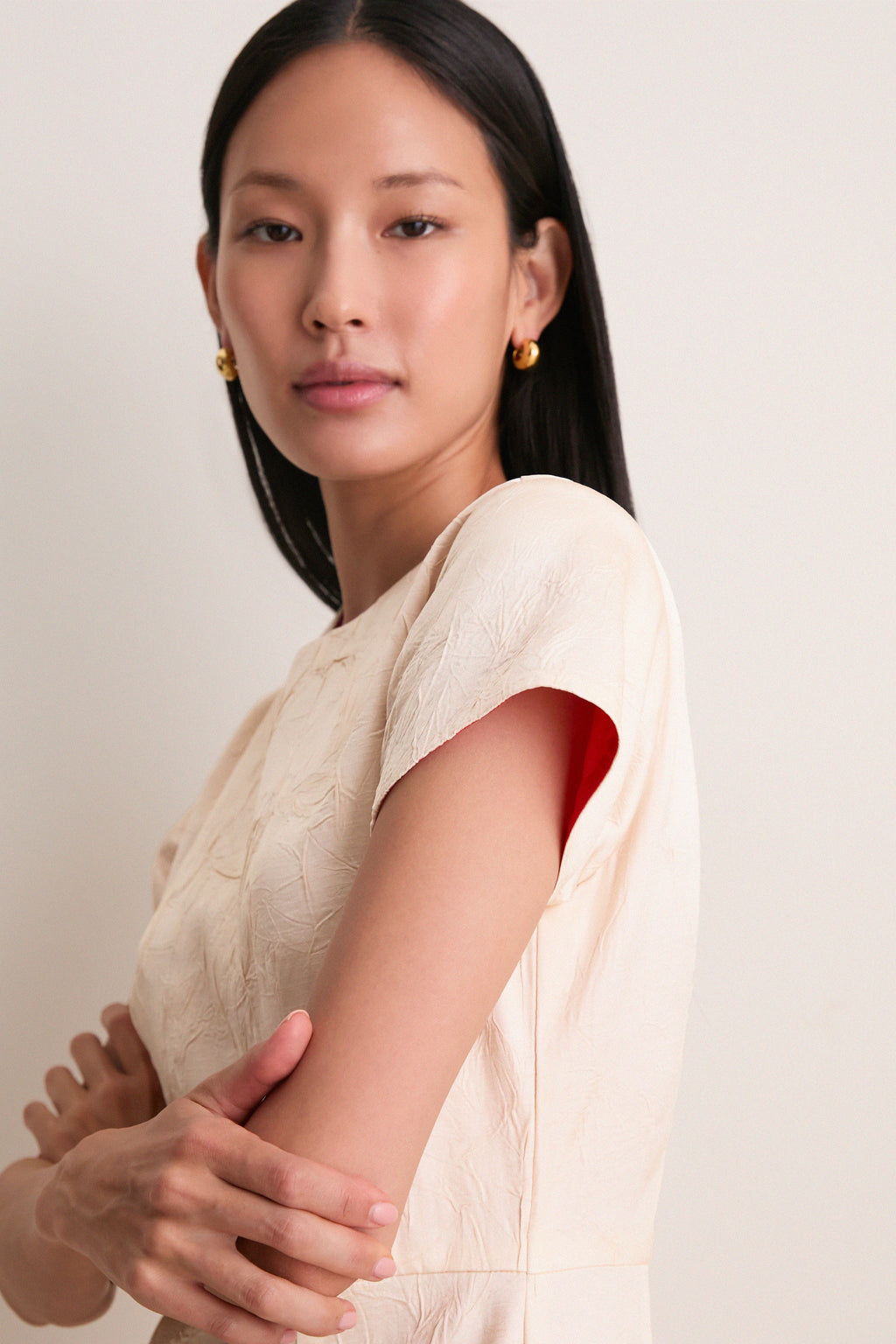 Ecru and Coral Red Ayrin Dress
