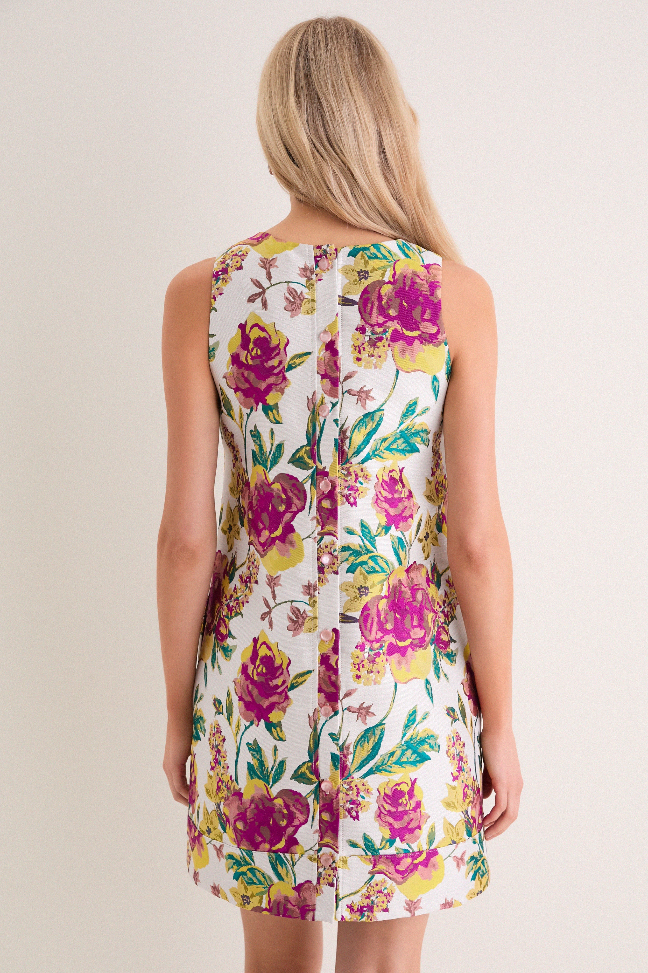 Exclusive Magenta Floral Brocade Mini Dress