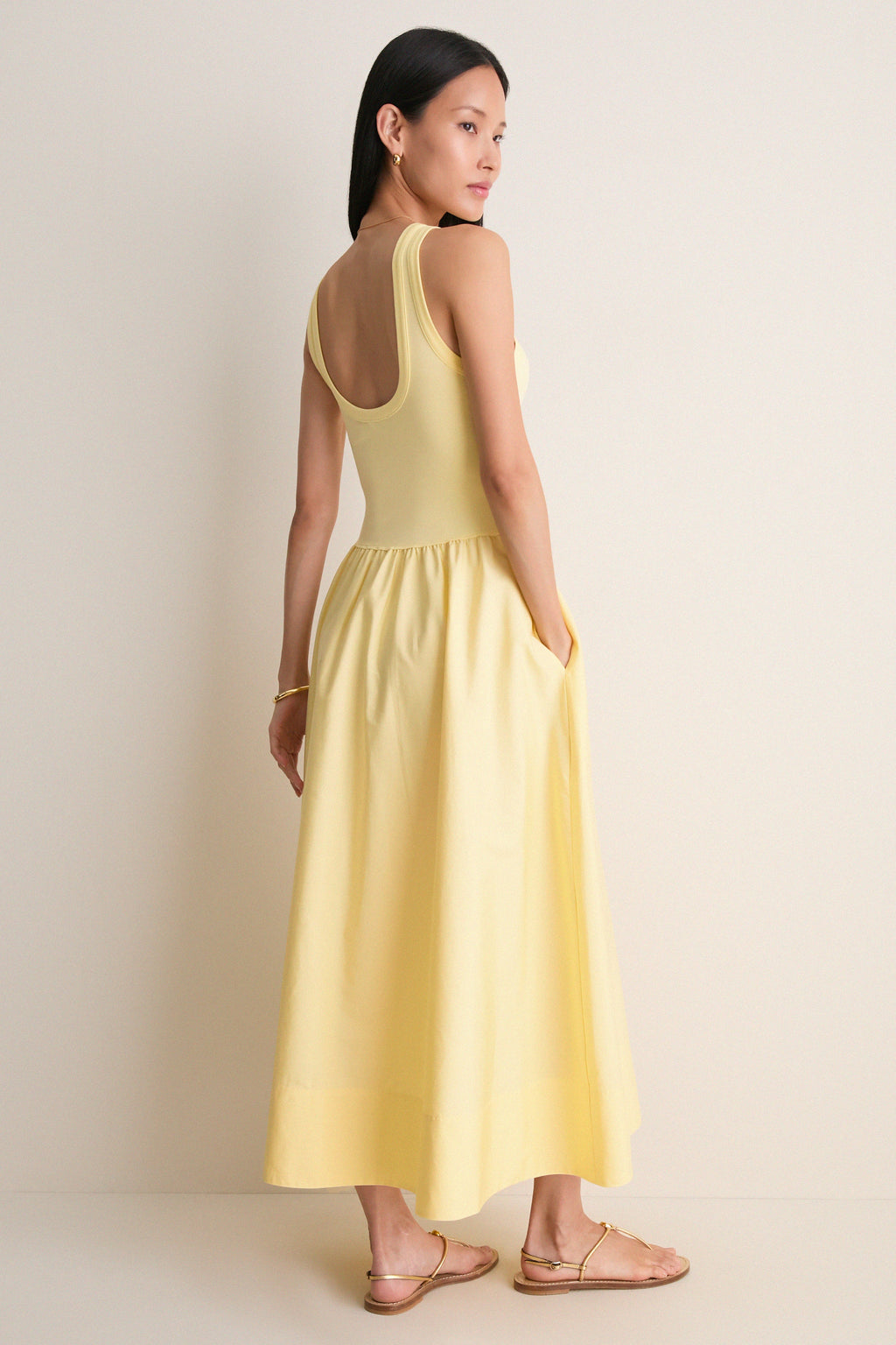 T Bird Yellow Poplin Woven Crewneck Dress