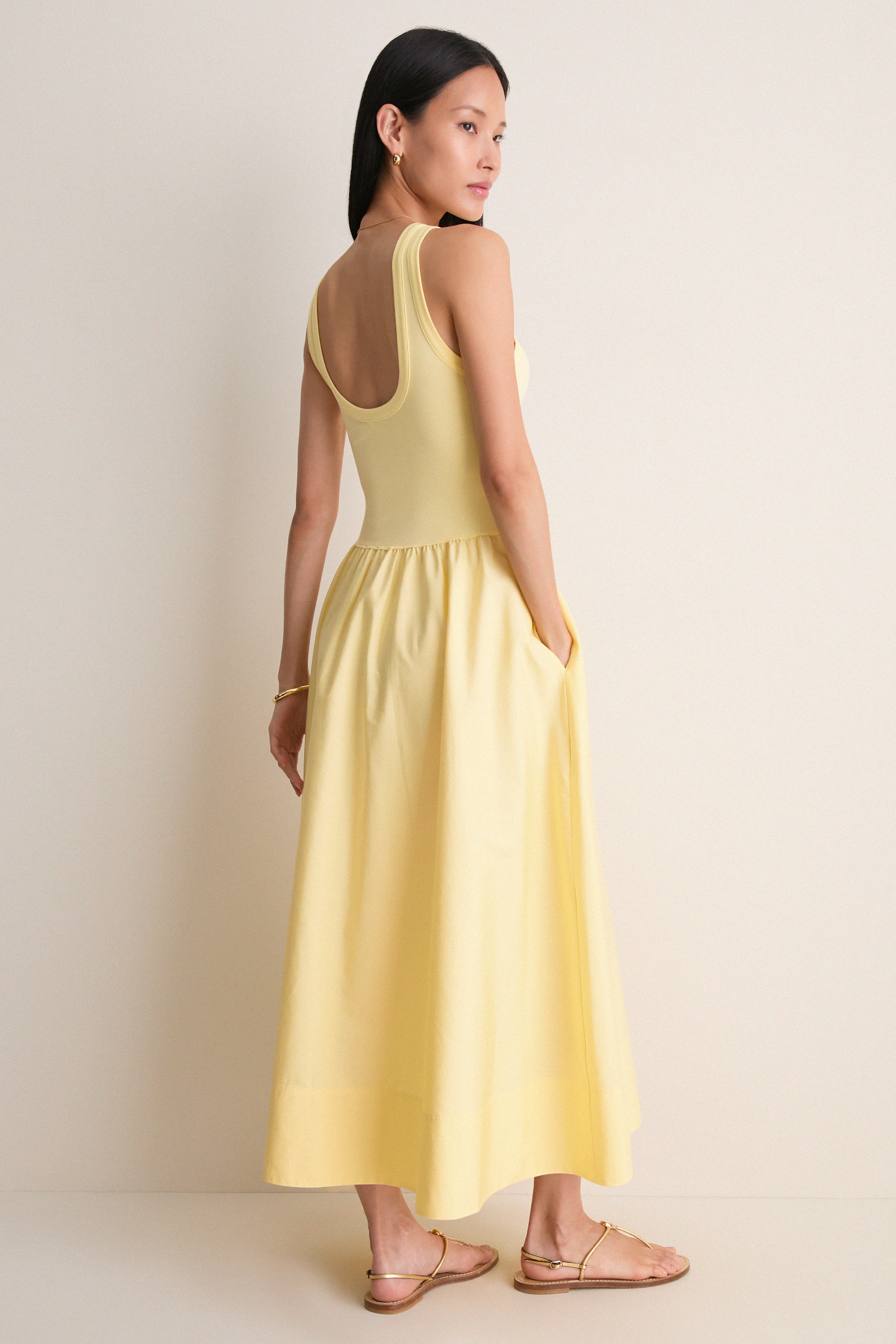 T Bird Yellow Poplin Woven Crewneck Dress